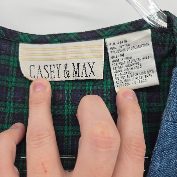 Vintage Floral Plaid Patchwork Button Denim Vest Size MD Grandma Cabin Holiday - Picture 3 of 8